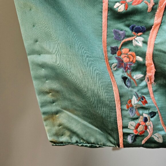 Vintage Chinese Embroidered Silk Robe Green - Picture 6 of 12